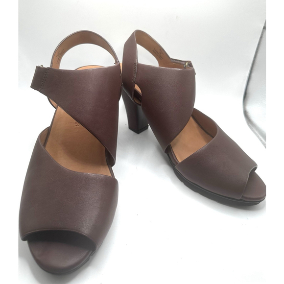 l'amour des pieds sling back heels womens 7m Shoes brown leather open toe straps - Picture 2 of 13